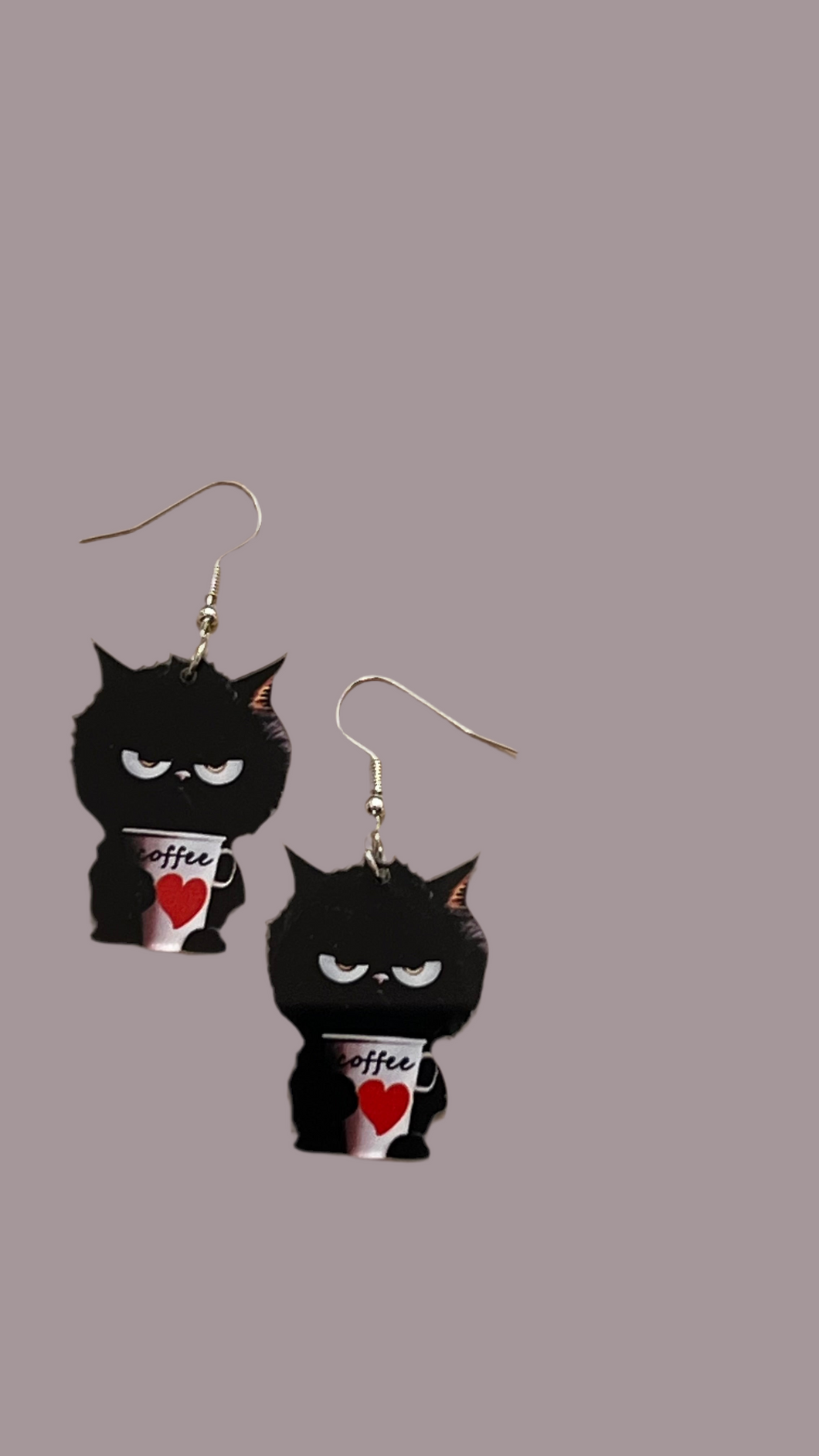 Black cat with coffee Earring