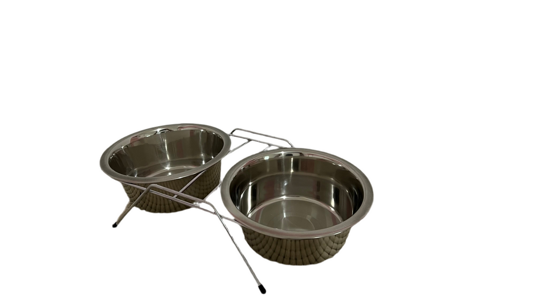 Stainless steel Elevated double Food bowl