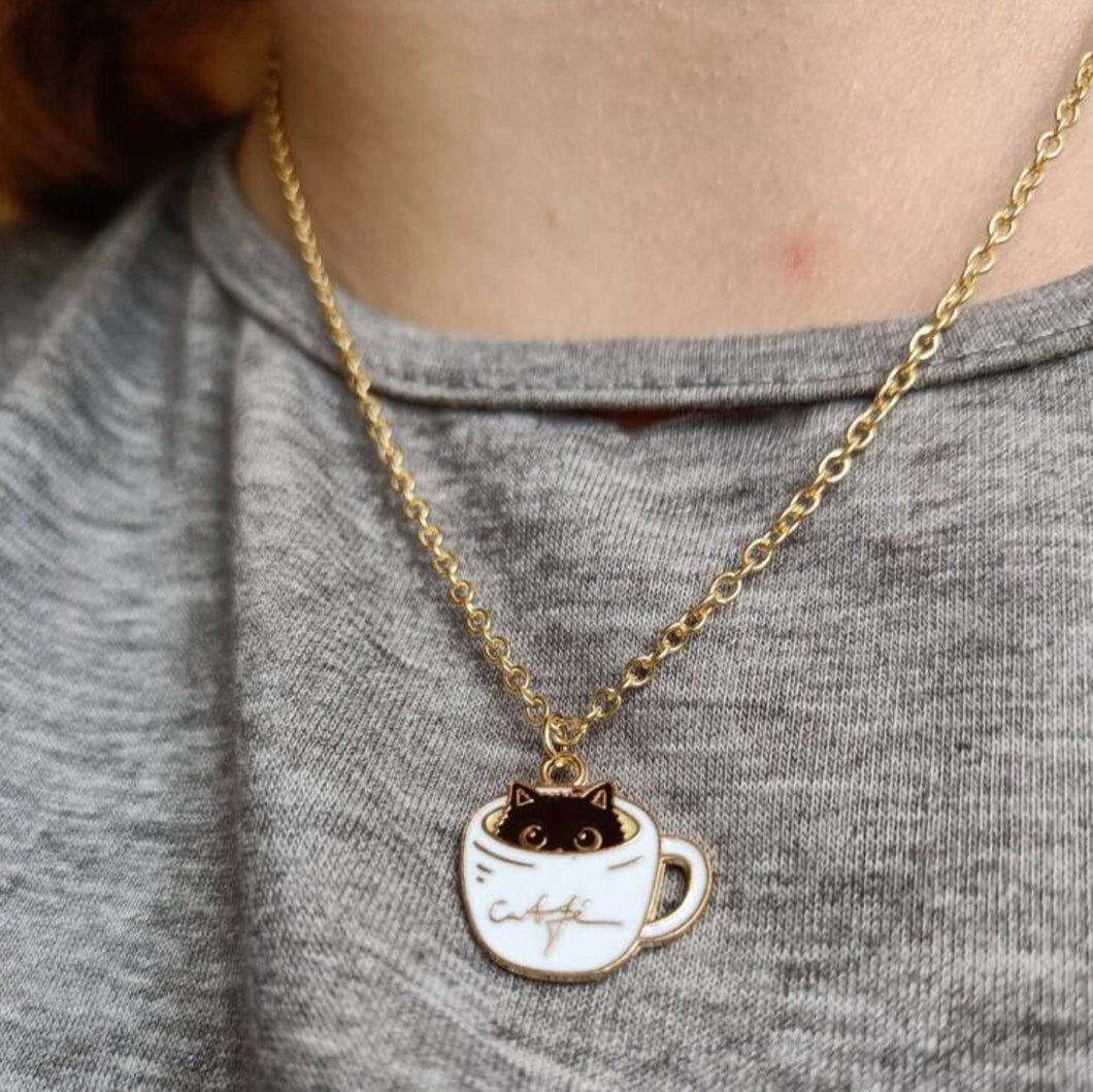 Cat+Coffee Necklace