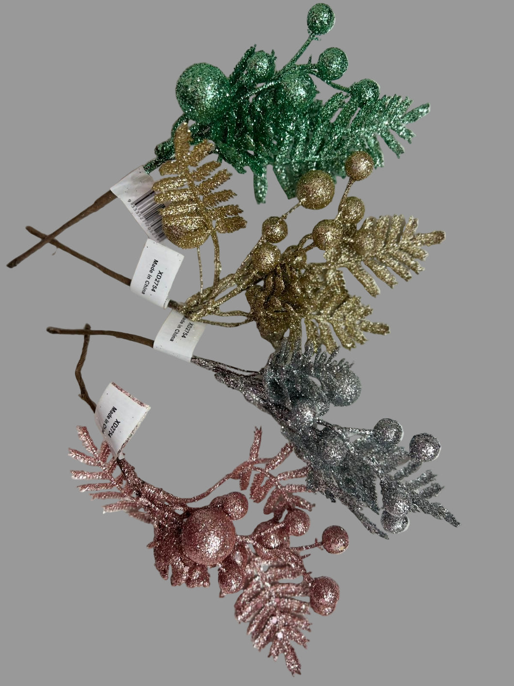 Christmas glitter baubles fern pick