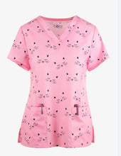 Load image into Gallery viewer, Pink Kitty Scrub Top
